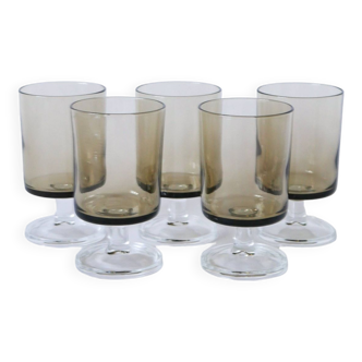 Set of 5 smoked glass wine glasses Made in France 1970