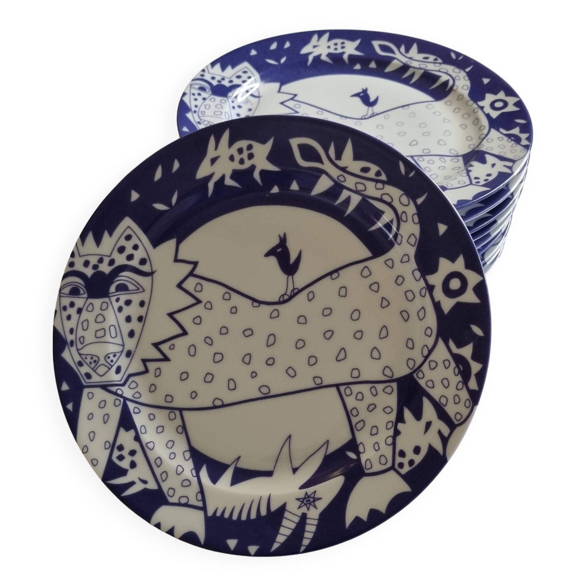 Service of 10 Plates, design by Yves Blayo Paris, 80s, 21 cm