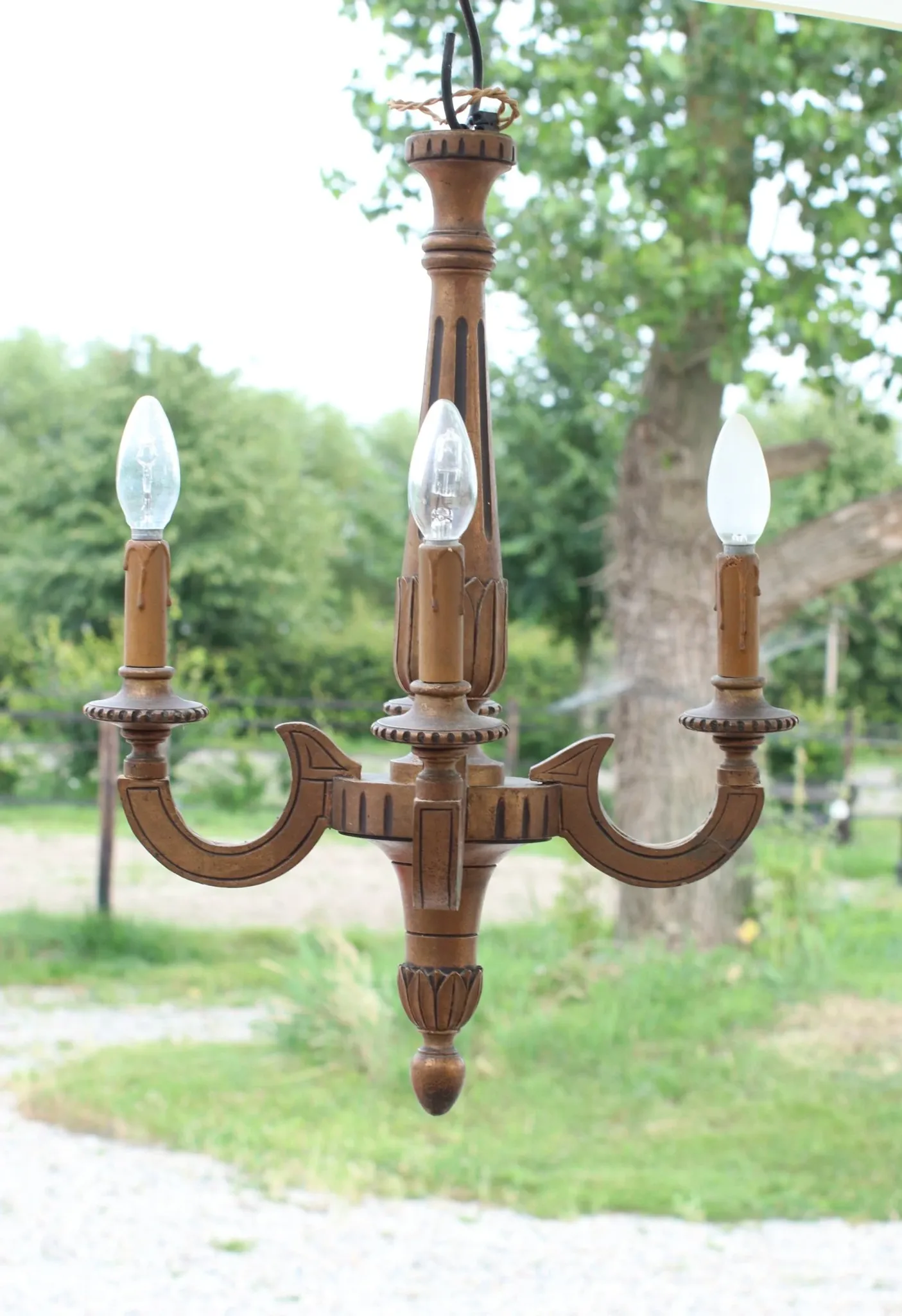 French neoclassical carved wood chandelier – circa 1950