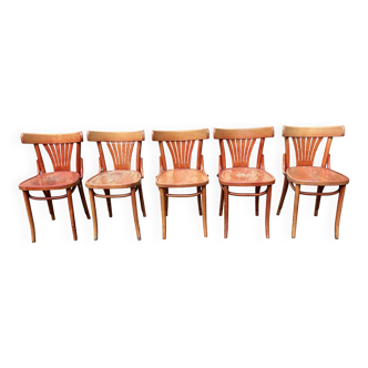 Lot de 5 chaises de brasserie, bistrot, dans leur jus, vinage, années 60