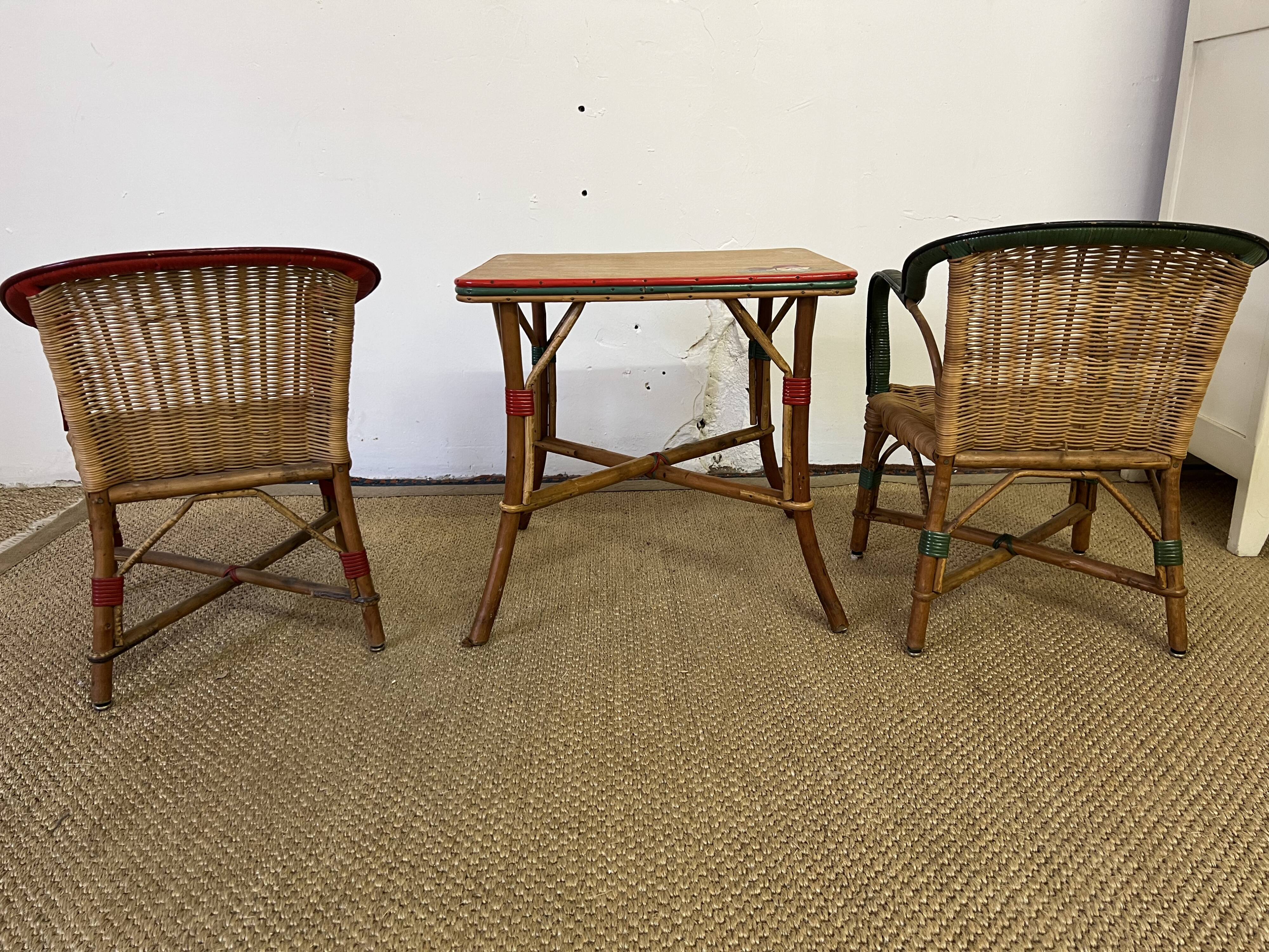 Set table and armchairs, children's rattan living room