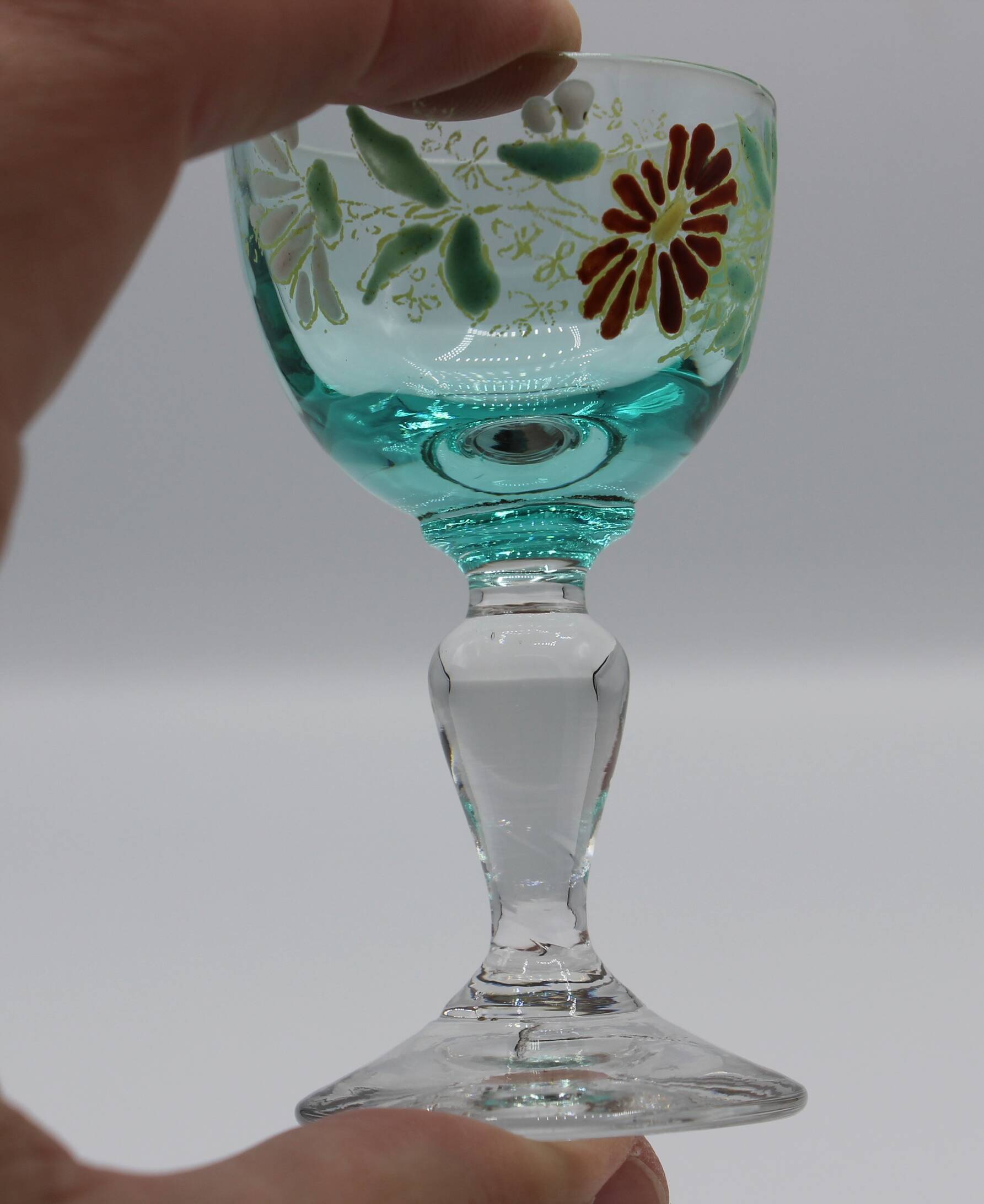 Magnifique service a liqueur en vere bleu emaille legras george sand art no