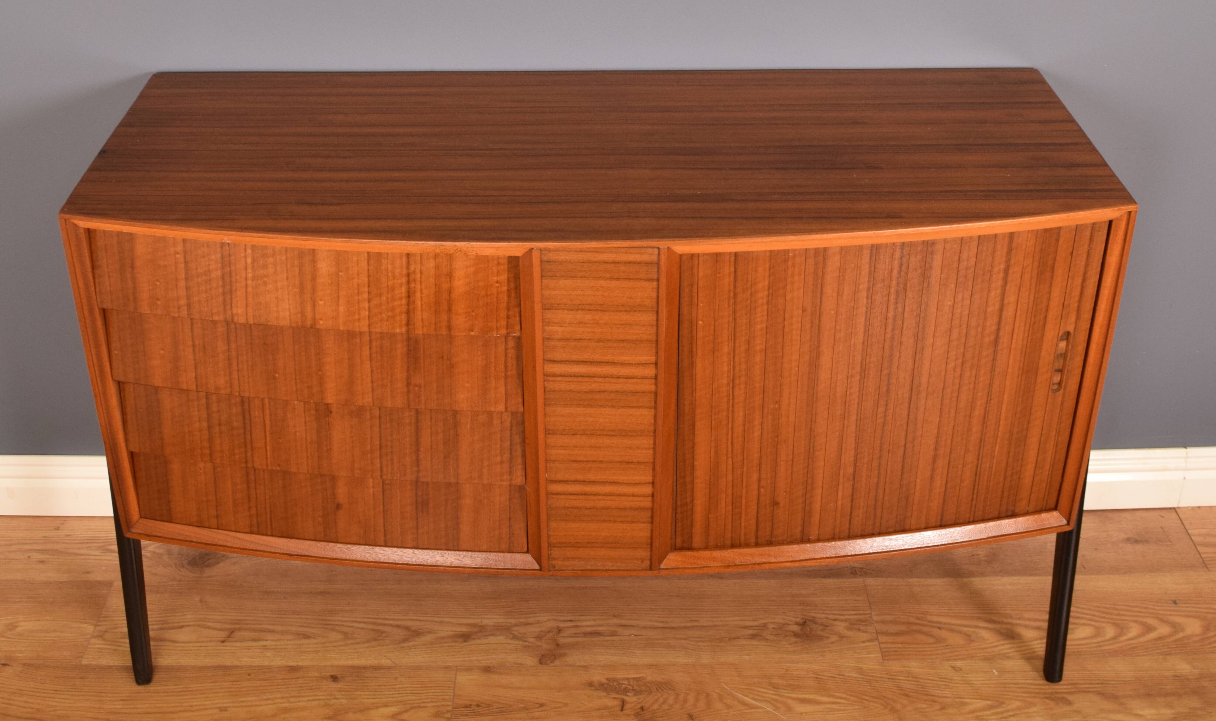 Restored Danish Style Walnut & Teak Sideboard With Tambour Doors