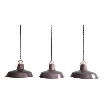 Set of 3 industrial pendant lights in anthracite enameled sheet metal