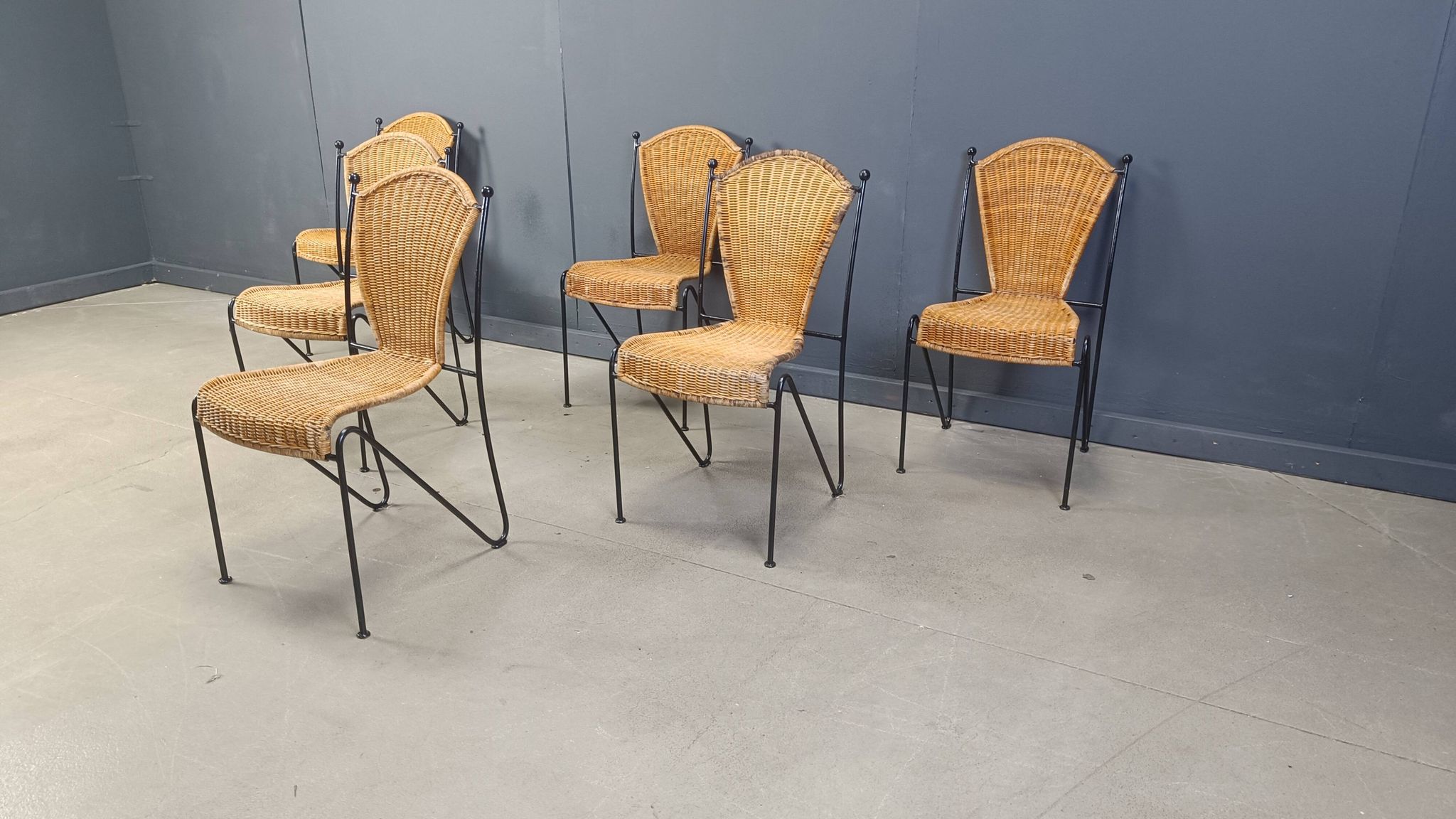 Wicker Chairs by Frederick Weinberg, 1960s, Set of 6