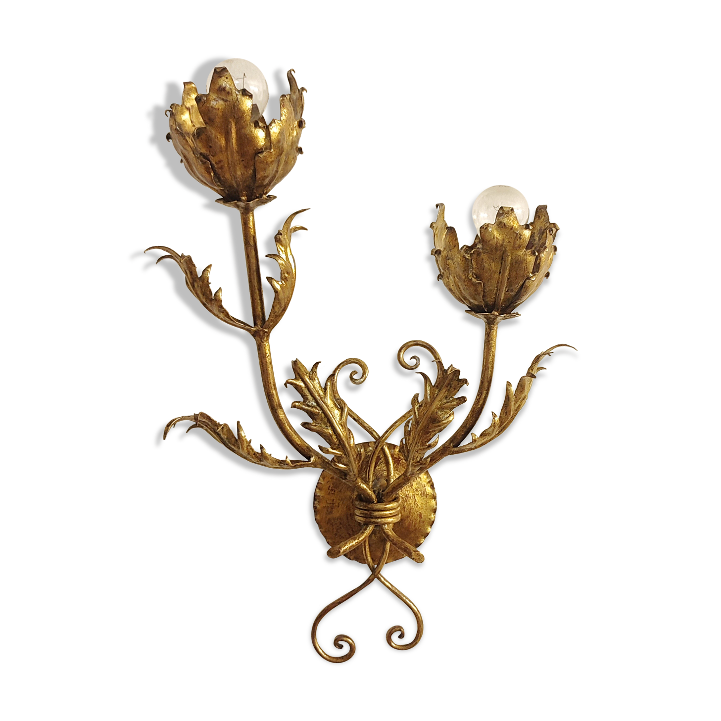 Golden wrought iron wall lamp France, 1970s