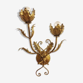 Golden wrought iron wall lamp France, 1970s