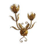 Golden wrought iron wall lamp France, 1970s