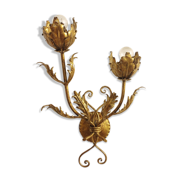 Golden wrought iron wall lamp France, 1970s