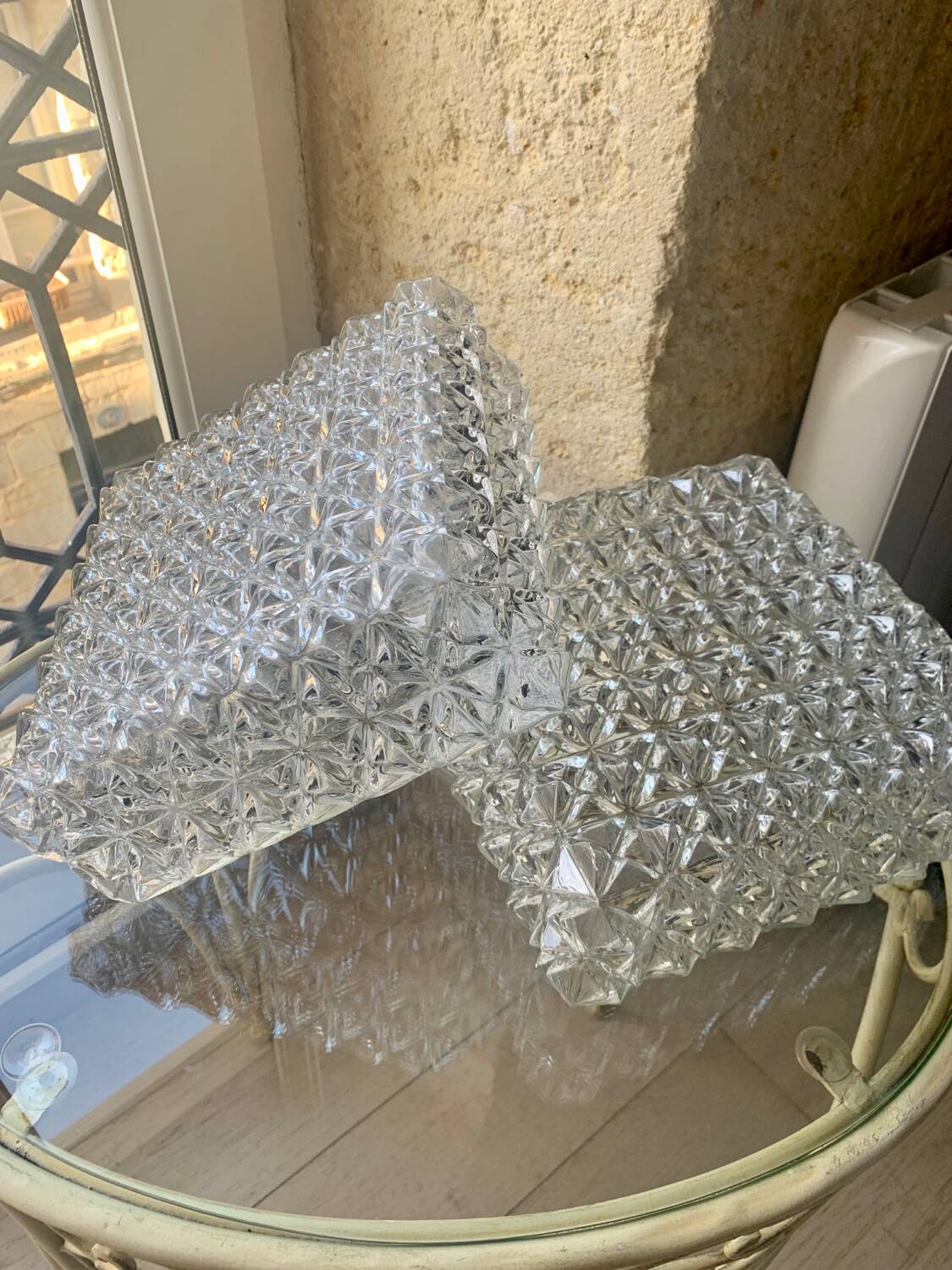 Ceiling light, square wall light in chiseled glass