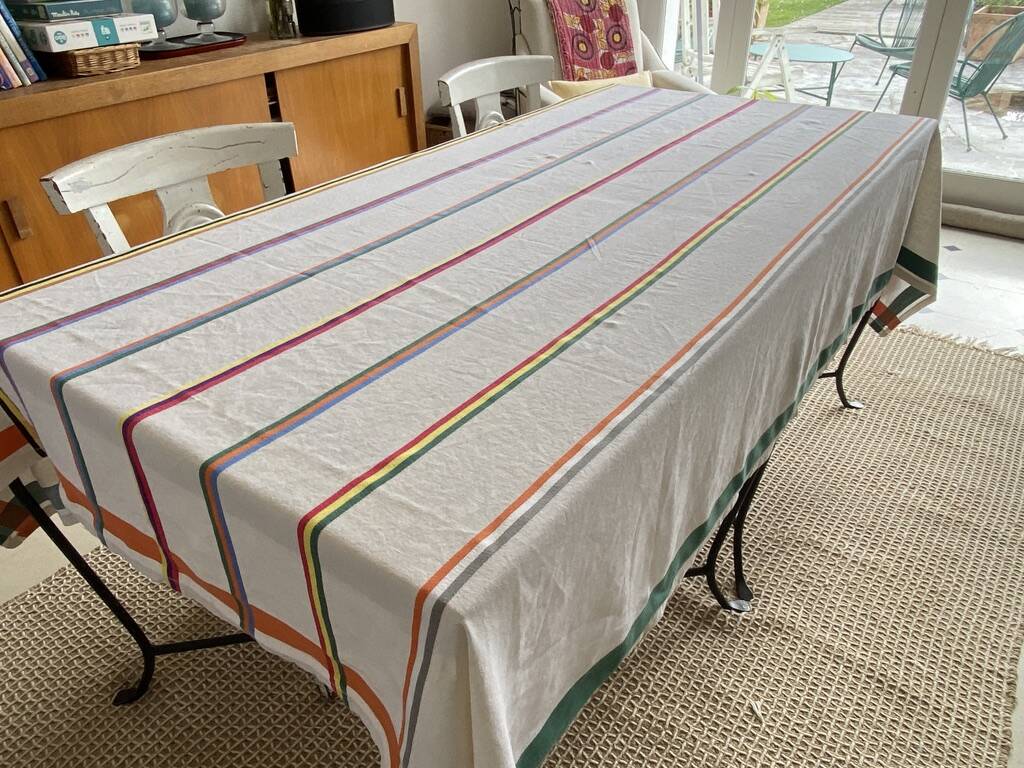 Nappe "style basque" et ses 12 serviettes - 220x146 cm - métis lin/coton