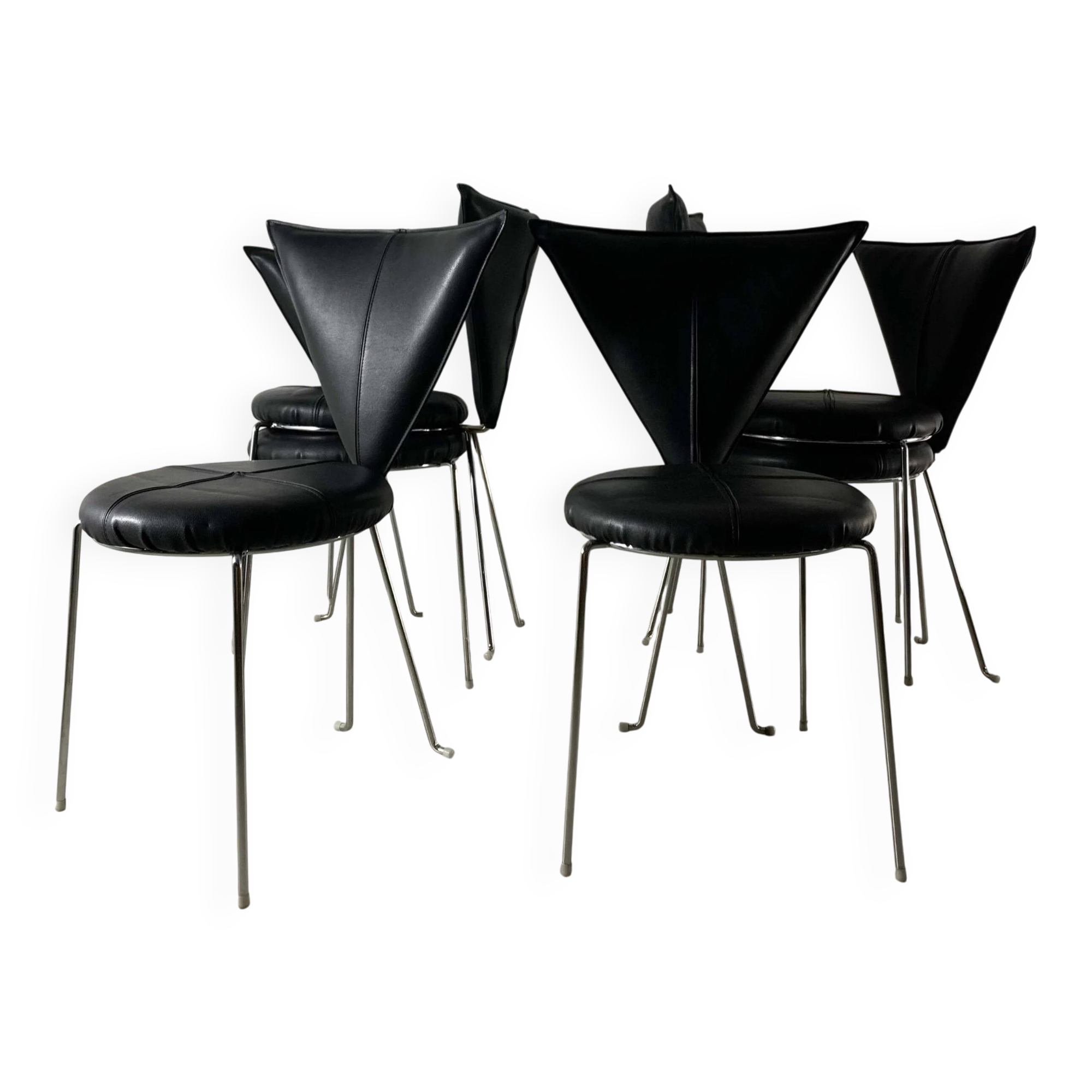 6 black leatherette metal chairs from Lubke, Germany, 1990s