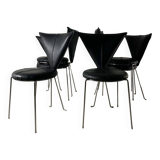 6 black leatherette metal chairs from Lubke, Germany, 1990s