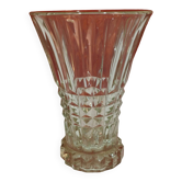 Old art deco flared glass vase - diamond point decor - height 15cm