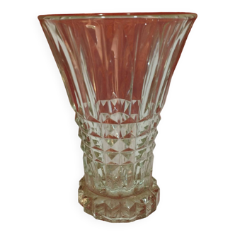 Old art deco flared glass vase - diamond point decor - height 15cm