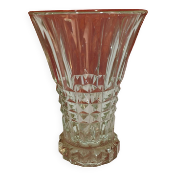 Ancien vase en verre évasé art déco - décor pointe de diamant-  hauteur 15cm