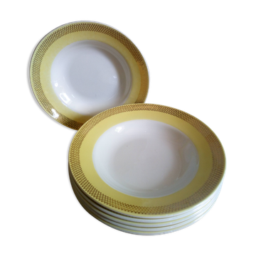 Six vintage plates with yellow and gold décor