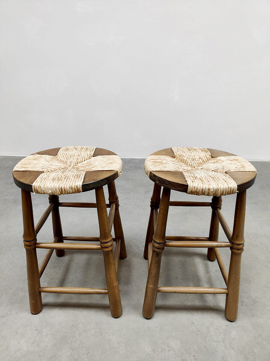Vintage Brutalist French rope stool Wabi Sabi