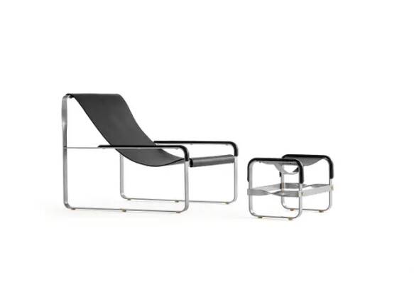 Contemporary Artisan Chaise Longue in aged silver steel and black leather
