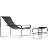 Contemporary Artisan Chaise Longue in aged silver steel and black leather