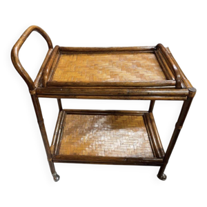 Desserte roulante vintage - bambou rotin