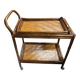 Vintage rolling dessert trolley in rattan and bamboo with removable tray from the 70s.