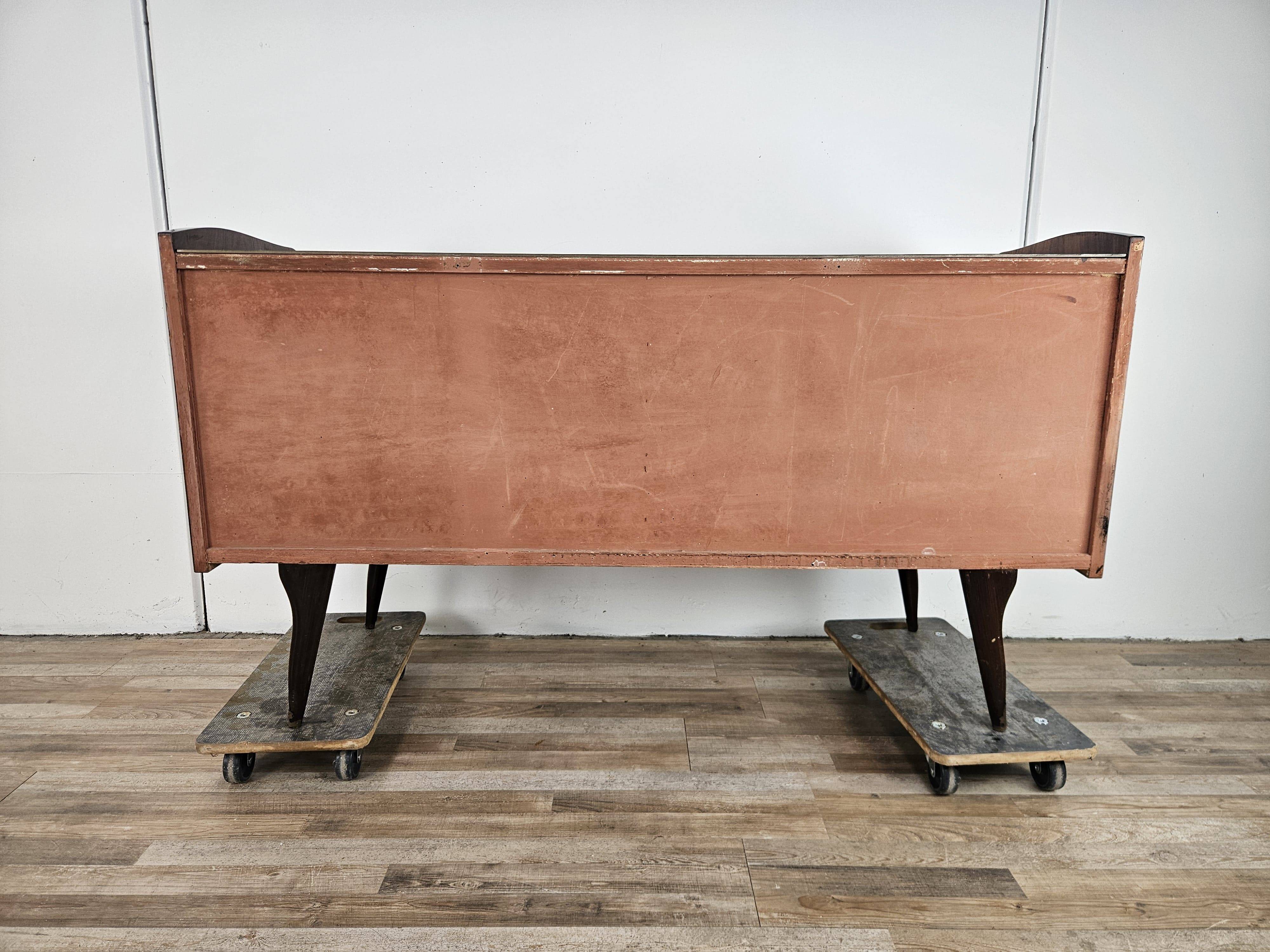 1950s six-drawer chest of drawers with glass top
