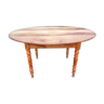 Old oval cherry tree table with umbrella base.