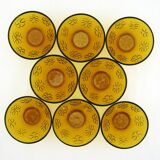 8 amber yellow glass bowls - embossed flower patterns - Daisy Vereco France - vintage 70s