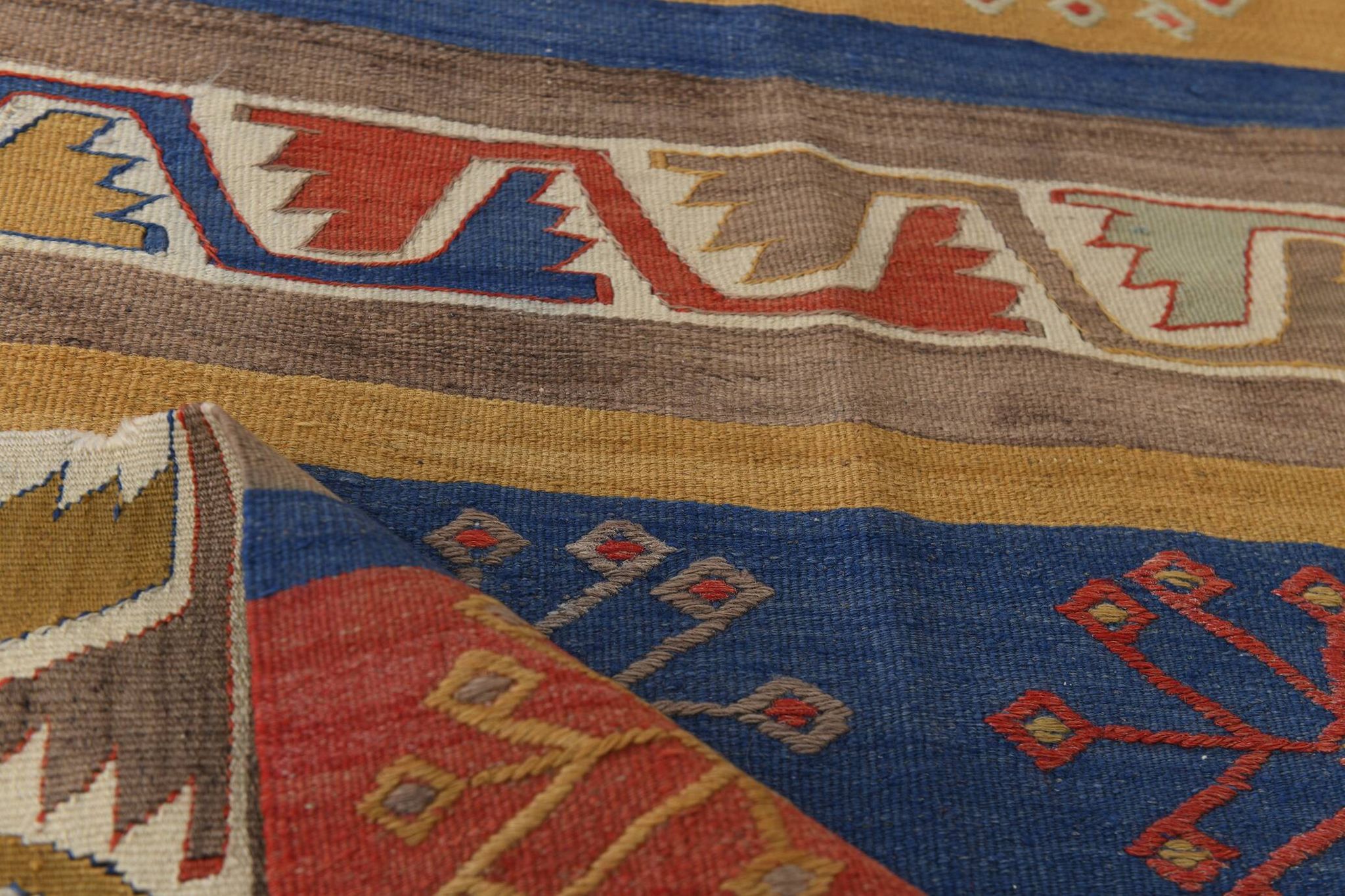 3x14 Navy Blue & Red Kilim Rug, 100x410 Rare Size Kilim Rug,Wool Runner Rug