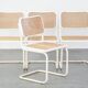 Lot de 4 chaises de salle à manger blanches au design vintage dans le style de Marcel Breuer avec assise en osier