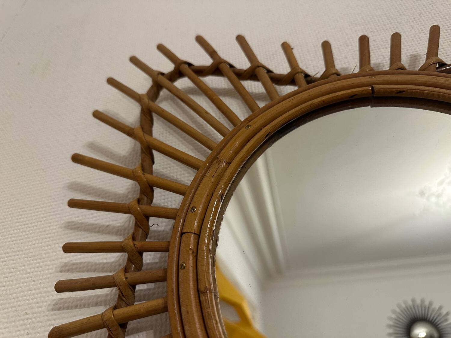 Vintage guitar-shaped rattan mirror
