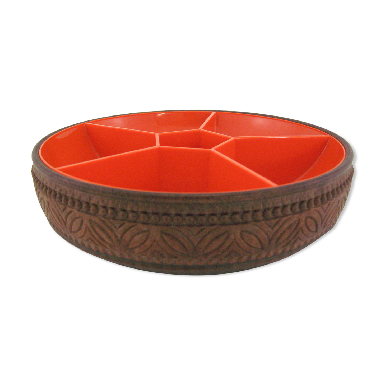 Orange and brown plastic compartmentalized appetizer tray - Emsa W. Germany - vintage 70s