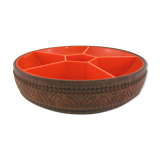 Orange and brown plastic compartmentalized appetizer tray - Emsa W. Germany - vintage 70s