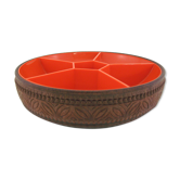 Plateau apéritif compartimenté en plastique orange et marron - Emsa W. Germany - vintage années 70