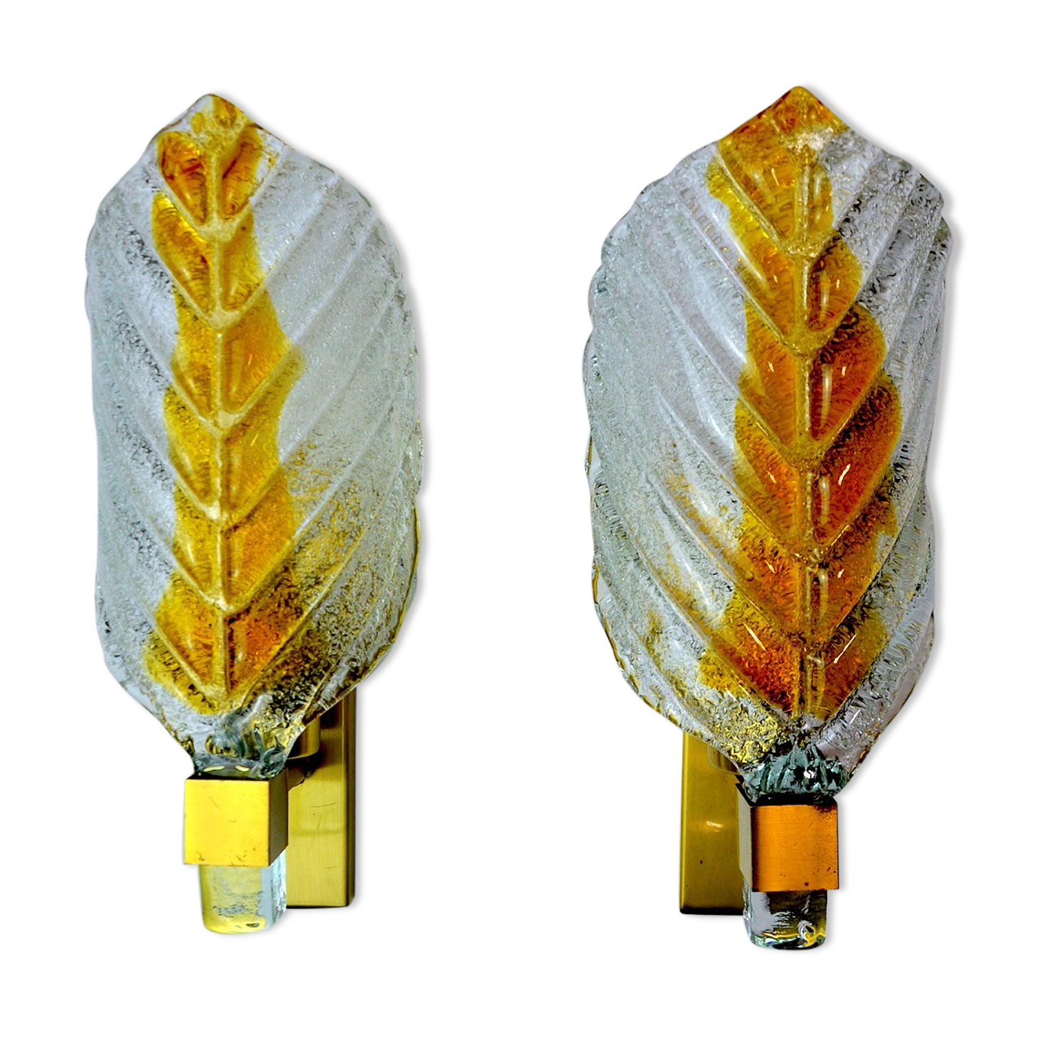 Pair of "leaf" wall lamps by Carl Fagerlund, orange Murano glass, Germany, 1970