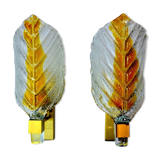 Pair of "leaf" wall lamps by Carl Fagerlund, orange Murano glass, Germany, 1970