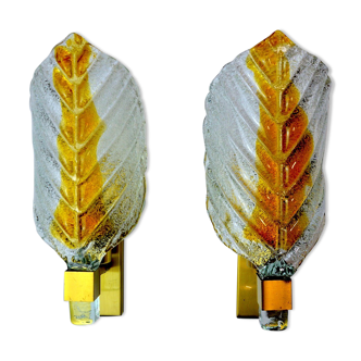 Paire d'appliques "feuille" de Carl Fagerlund, verre de Murano orange, Allemagne, 1970