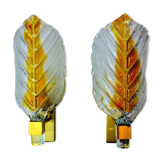 Pair of "leaf" wall lamps by Carl Fagerlund, orange Murano glass, Germany, 1970