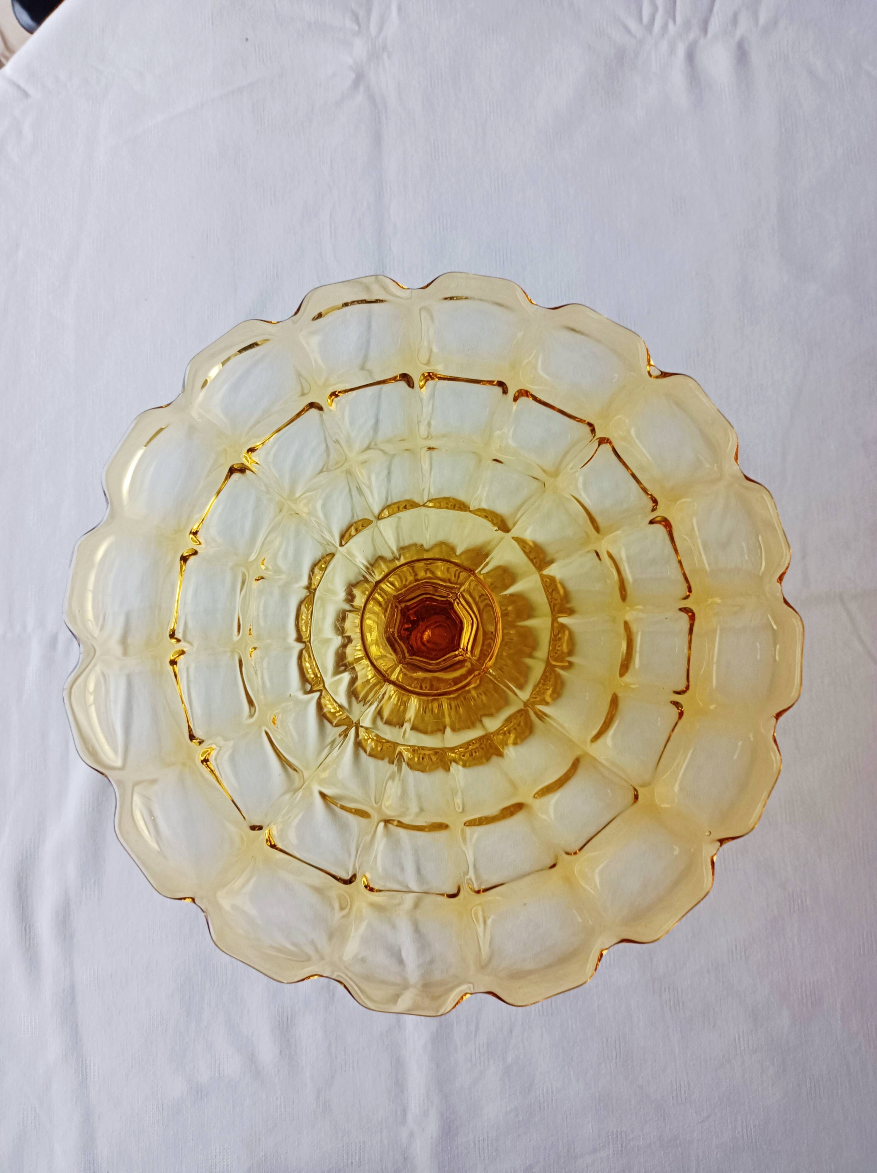 Cake stand, glass pedestal plate Bernsdorf depression style