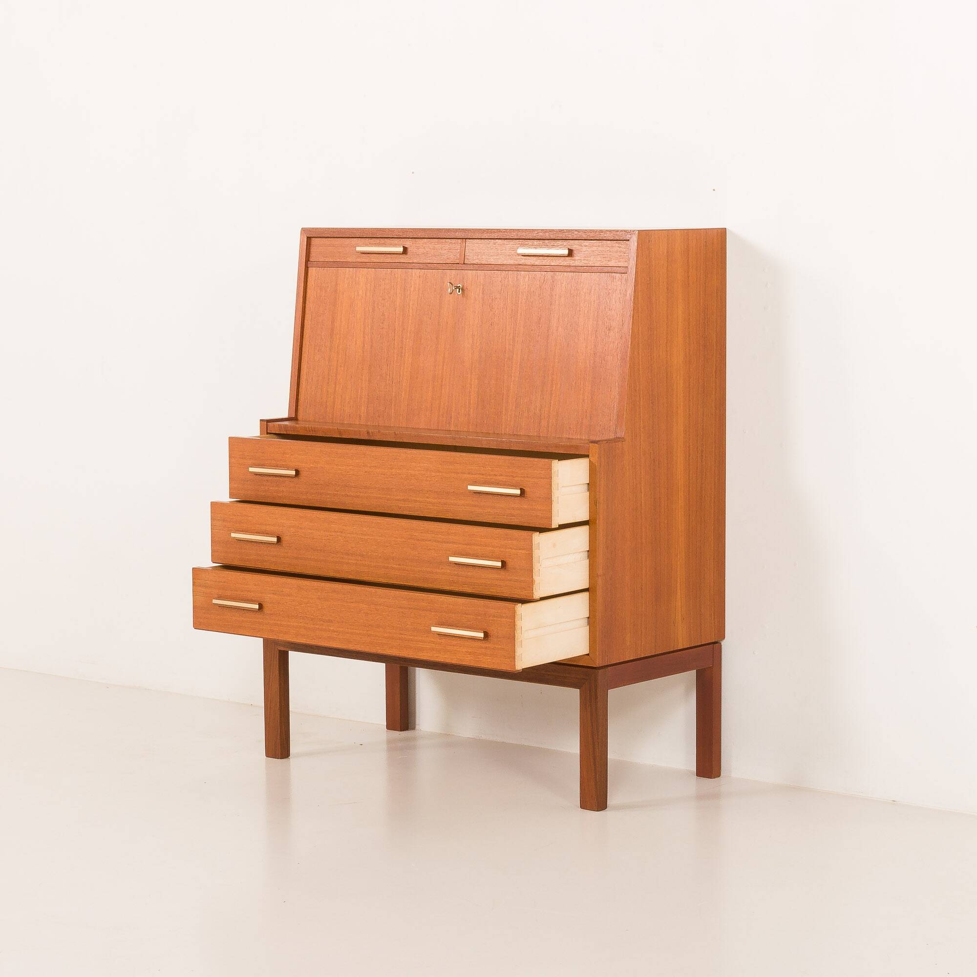 Danish mid century teak secretaire with brass inlays, 1960s