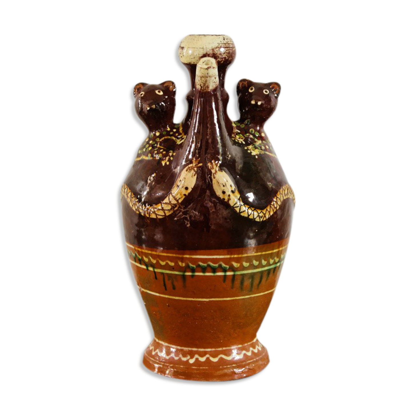 Zoomorphic gargoulette in glazed terracotta