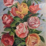 Bouquet of flowers oil on wood