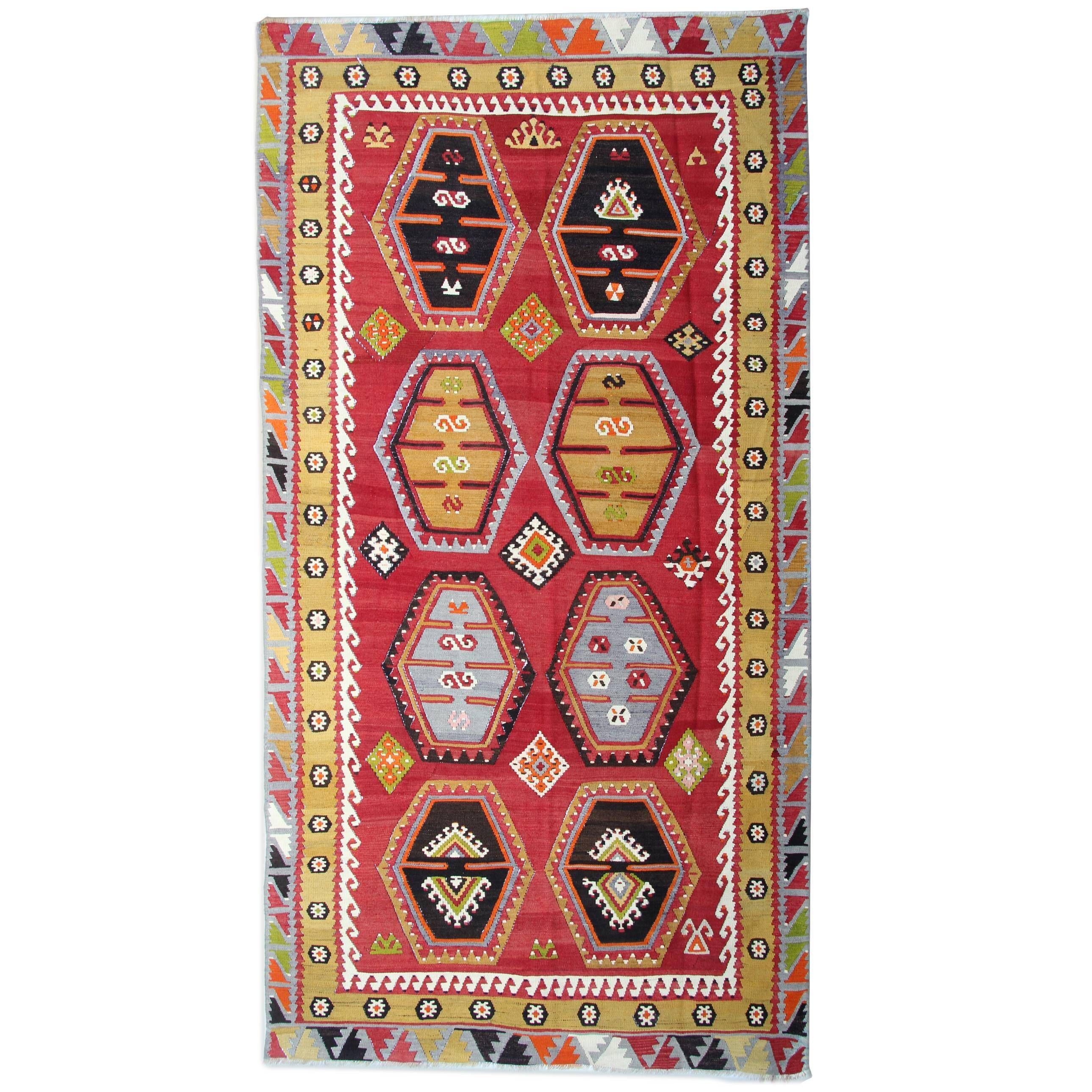 Antique Turkish Şarkışla Kilim Rug Anatolian Flatweave Rug Vintage Rust