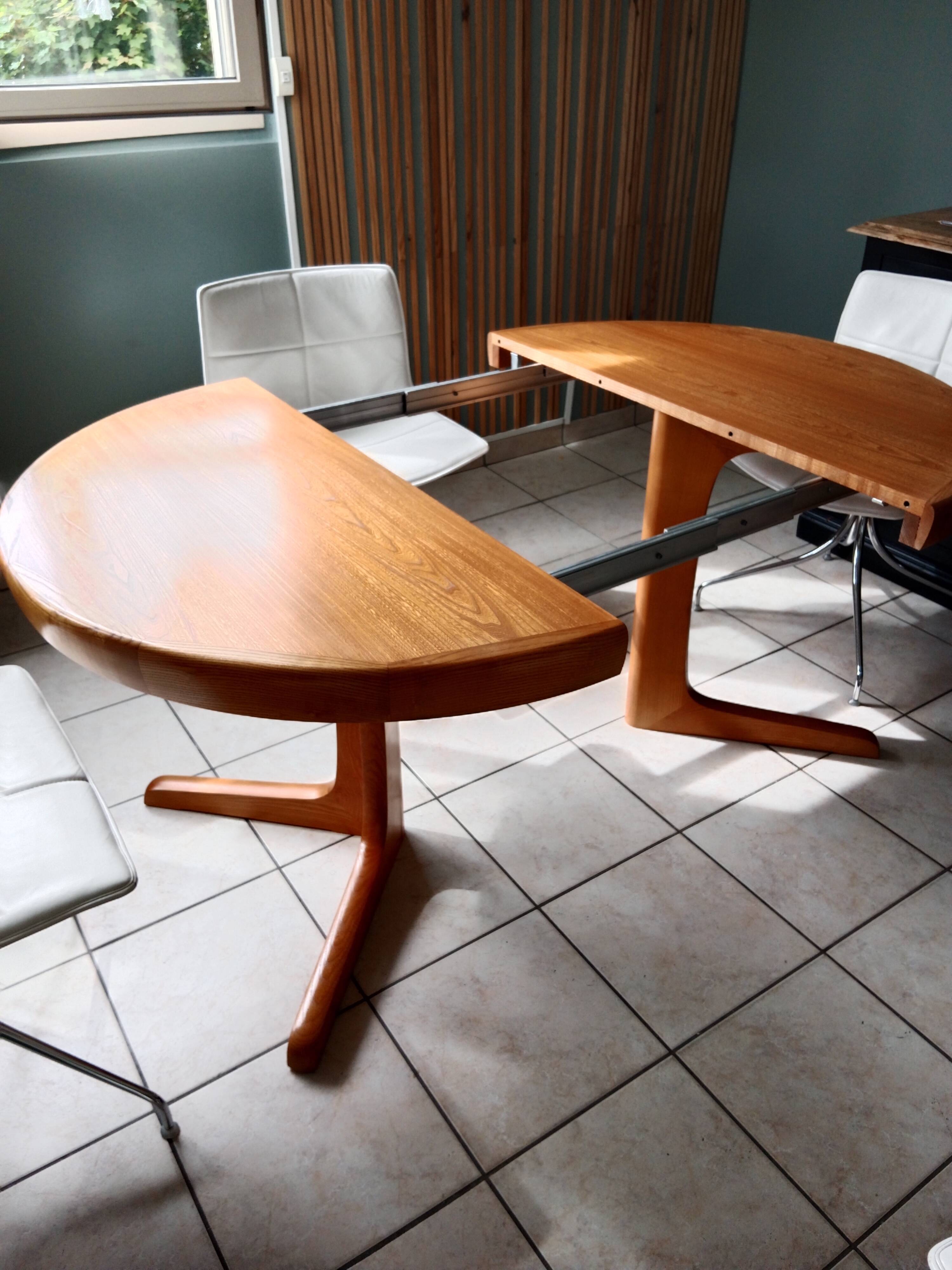 Table Baumann ronde ovale salle à manger bois 2 rallonge scandinave année 60 70