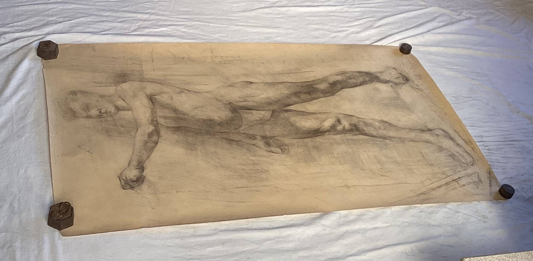 Large drawing of a man signed around 1943 pencil on paper dimensions: height -120cm-
