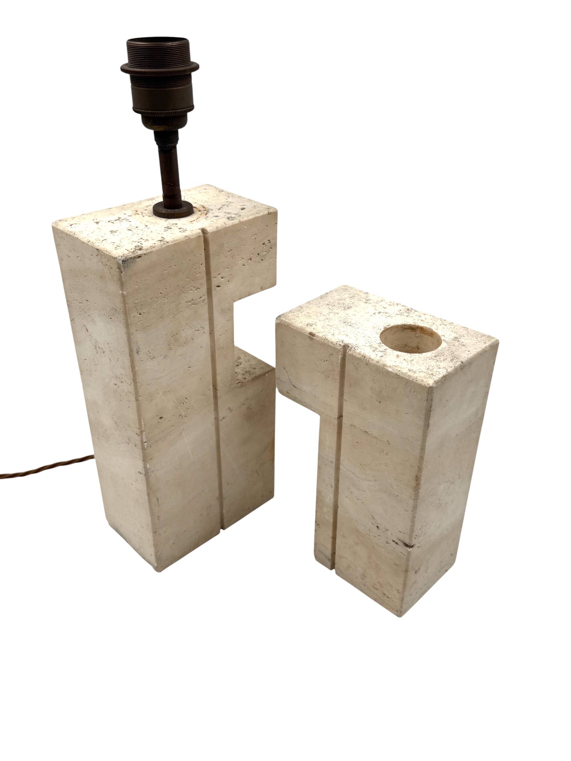 Mid-century modern travertine table lamp, Nucleo Sormani Italy 1960s