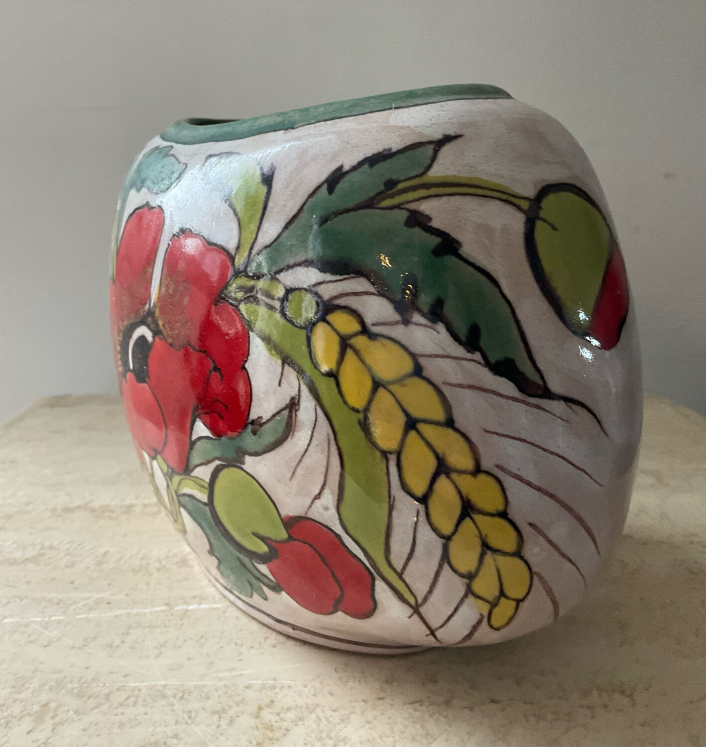 Vintage glazed ceramic vase signed