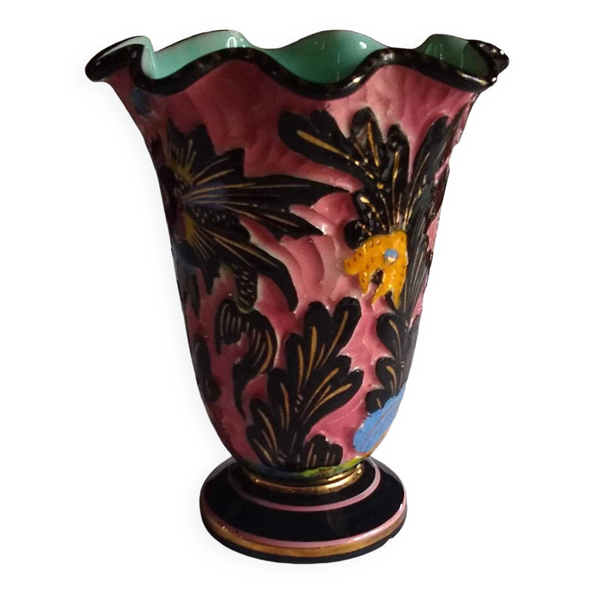 Vallauris vase signed Monaco with fish decoration