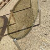 Elliptical coffee table circa 1970 in chromed metal and smoked glass